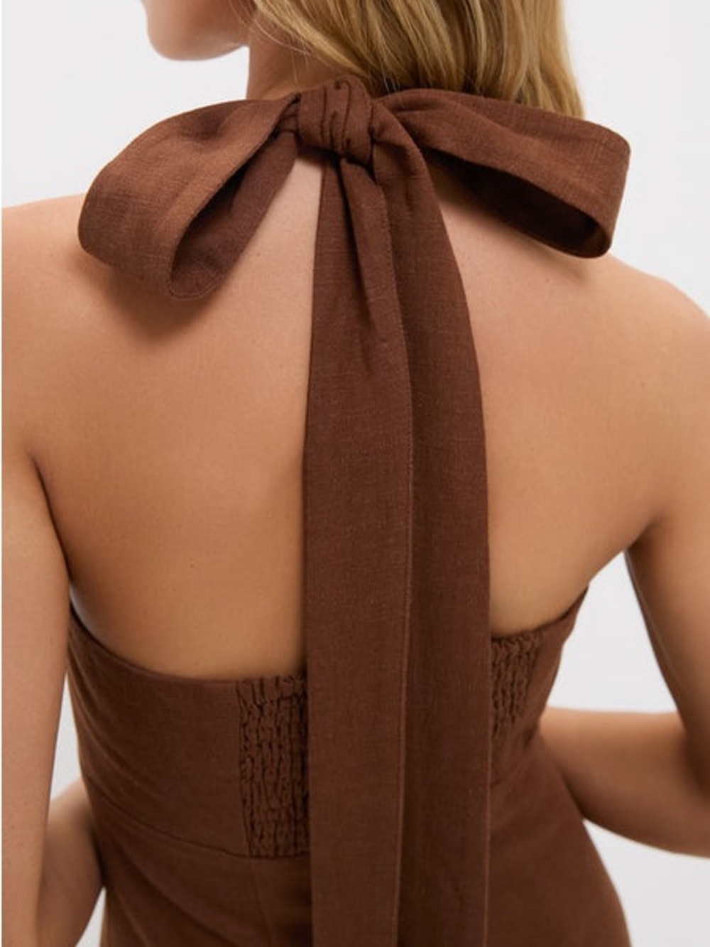 Halter Square-Neck Mini Dress in Brown - Picture 3 of 5